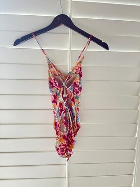 Kenzo Floral Tie-Back One-Piece Swimsuit - Pink, Orange & Blue